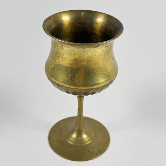 Vintage Brass Goblets Set of 2 MCM Decorative Cups 6" Mid Century Decor - Picture 6 of 10